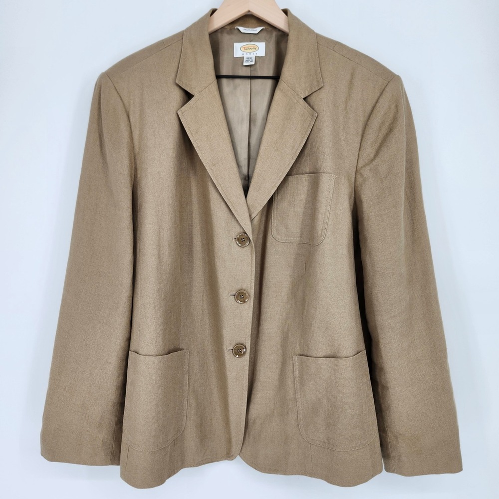 Talbots Woman Tan Irish Linen Blazer Size 20W Old Money Minimalist Classic
